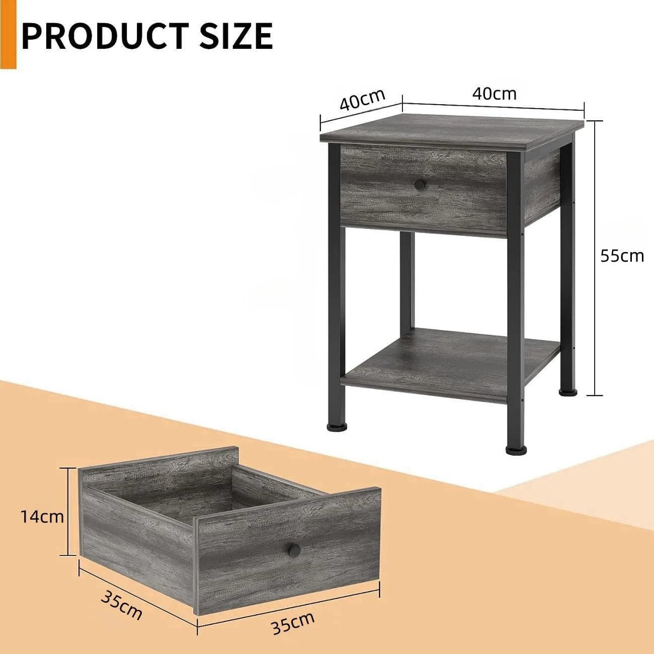 SKY-TOUCH Nightstand Bedside Table Gray End Table - Image 3