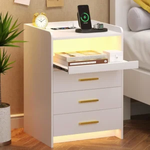Nightstand with Charging & RGB Light White