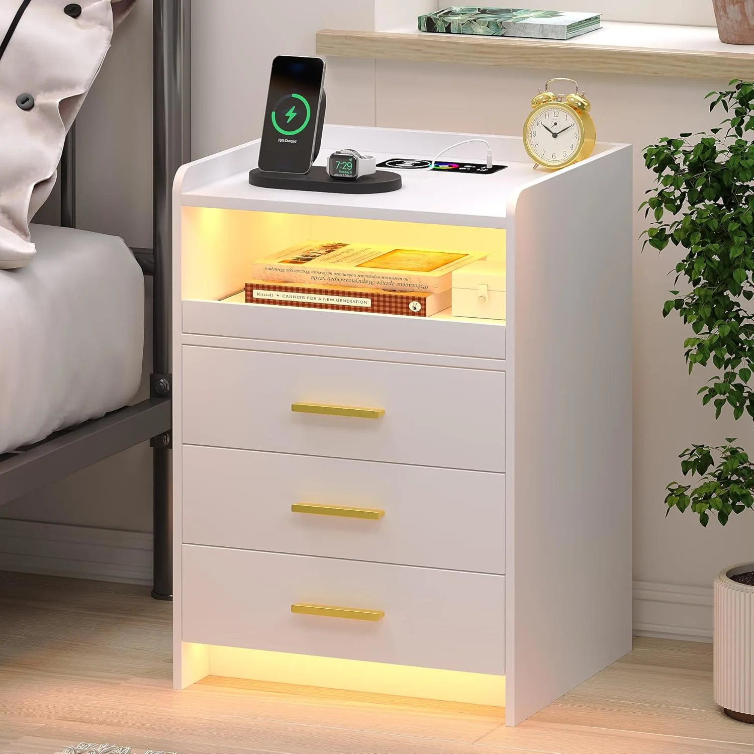 Nightstand with Charging & RGB Light White - Image 3