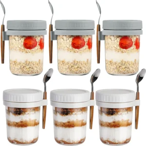 Overnight Oats Jars with Lids & Spoons - 6 Pack 350ml