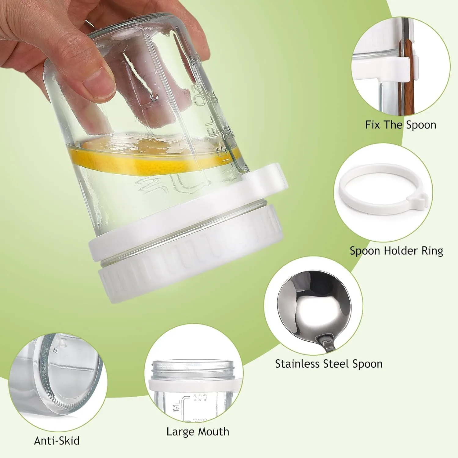 Overnight Oats Jars with Lids & Spoons - 6 Pack 350ml - Image 2