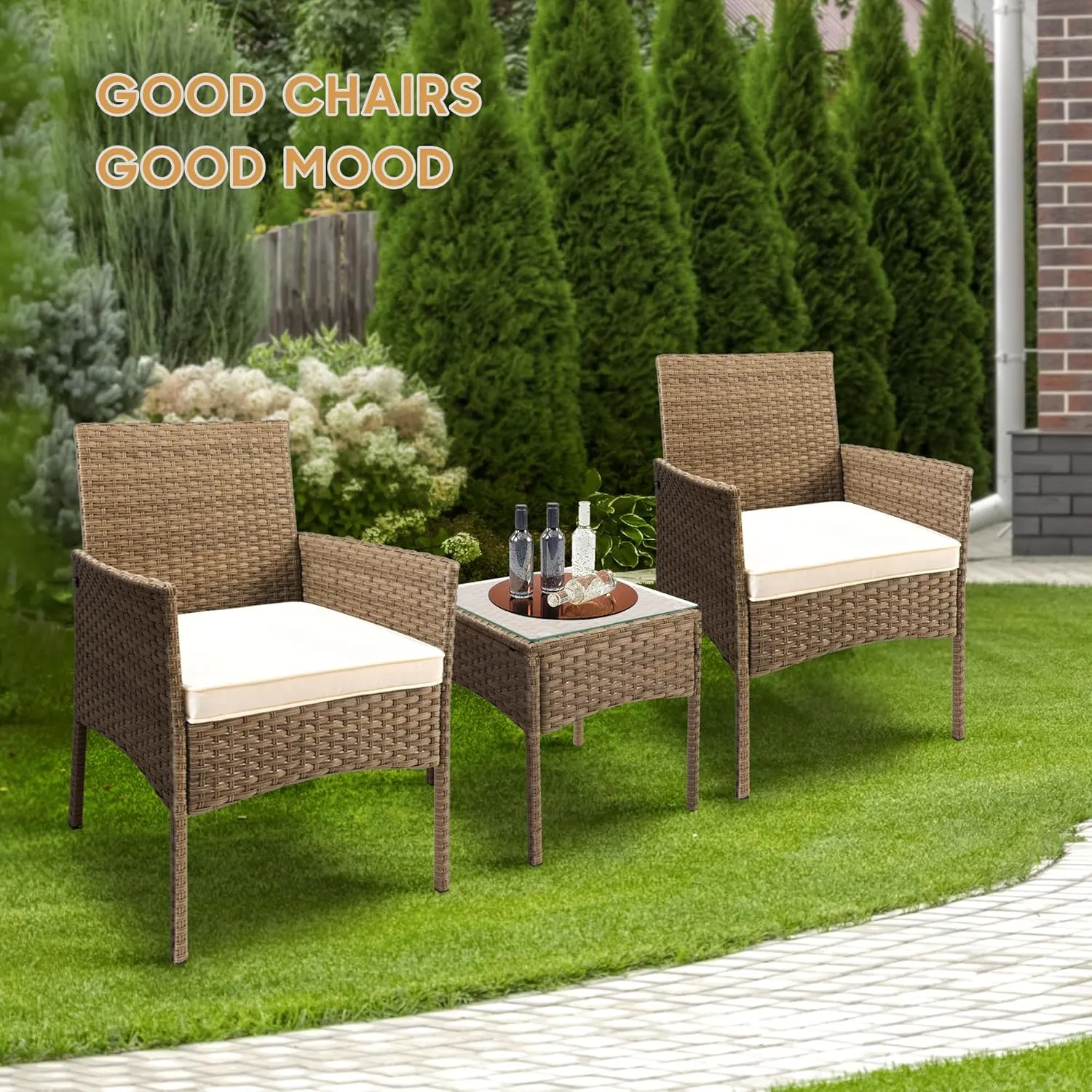 Patio Bistro Set Outdoor Wicker Furniture 3 Piece - Image 2