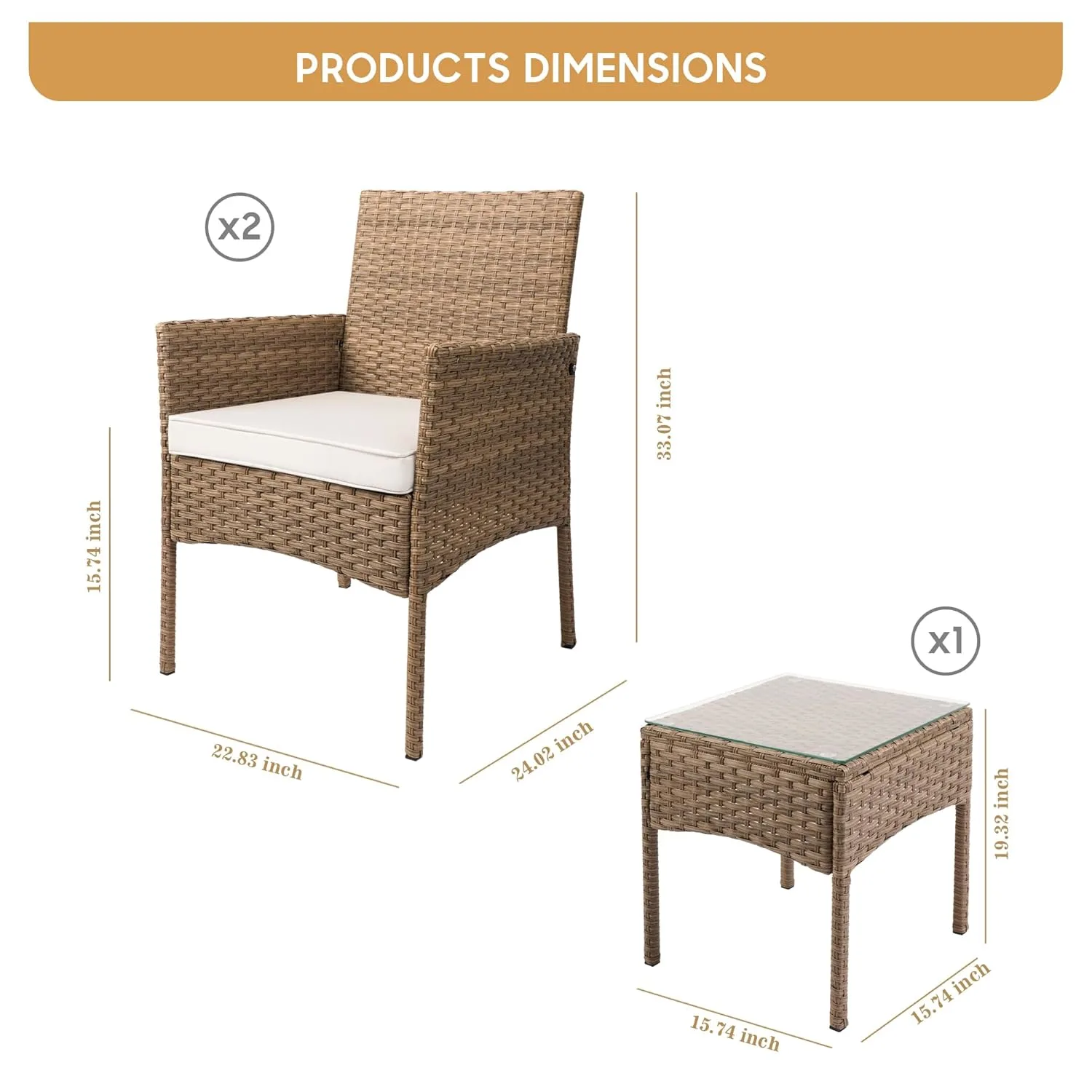 Patio Bistro Set Outdoor Wicker Furniture 3 Piece - Image 3