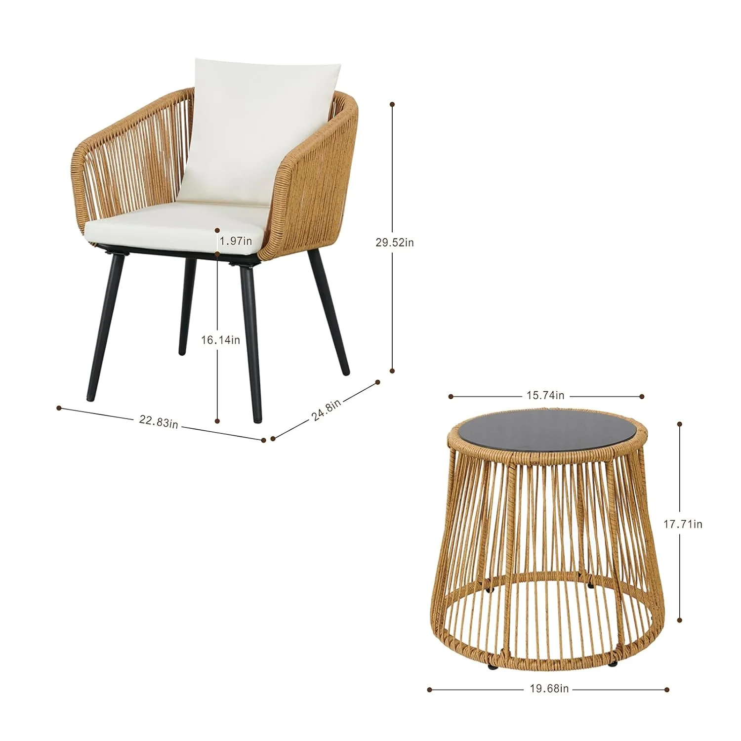 Patio Bistro Set Outdoor Wicker Conversation Set - Image 3