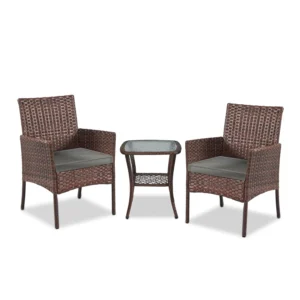Patio Furniture Set 3 Pieces Rattan Wicker Chairs Outdoor