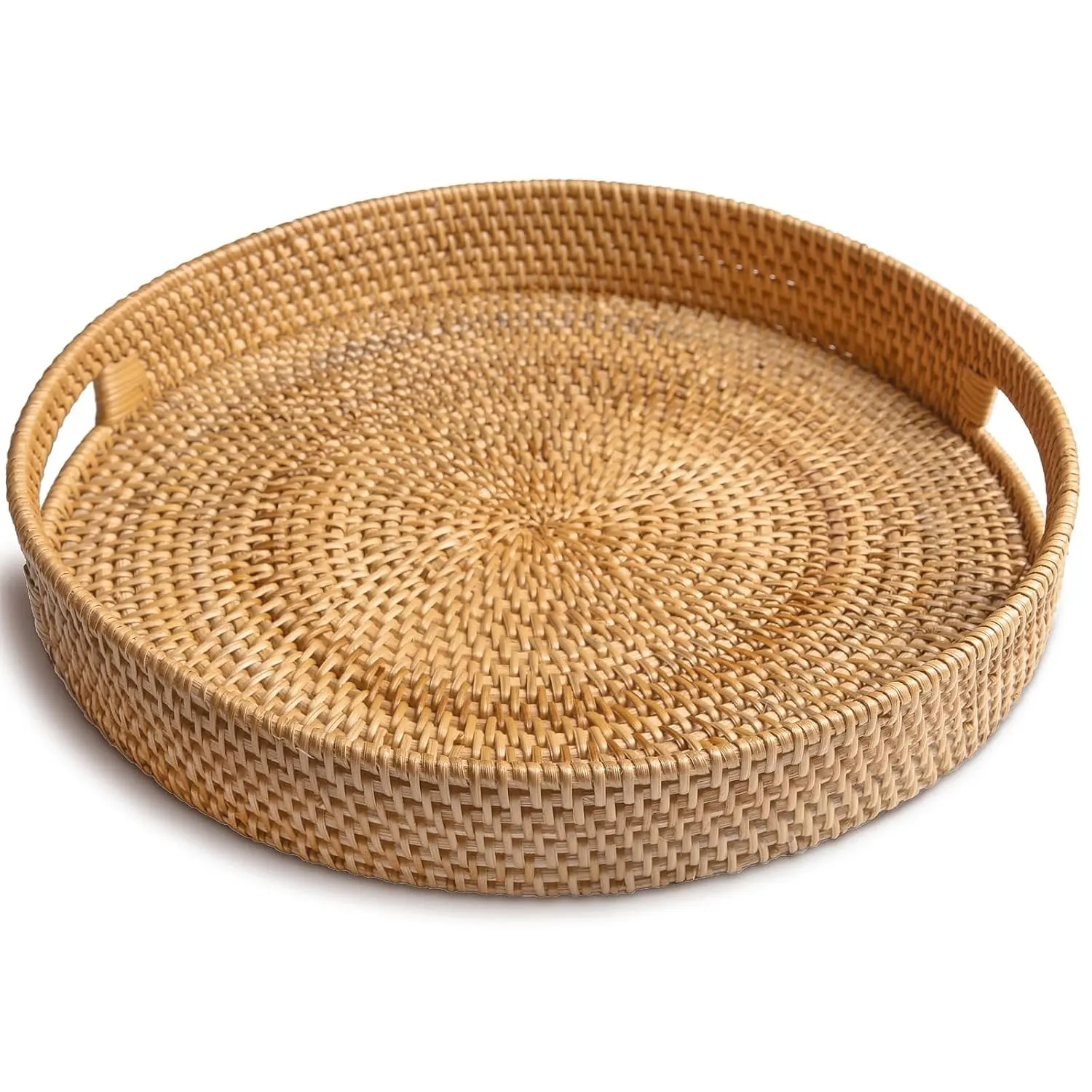 Rattan Serving Tray Round Wicker Tray with Handles