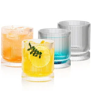 Ribbed Glasses Set Whiskey Cocktail Glassware 4 Pack