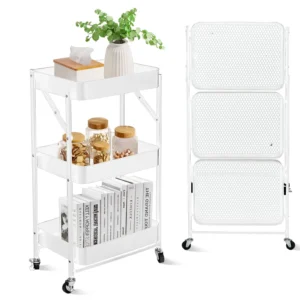 Rolling Utility Cart 3 Tier Organizer White