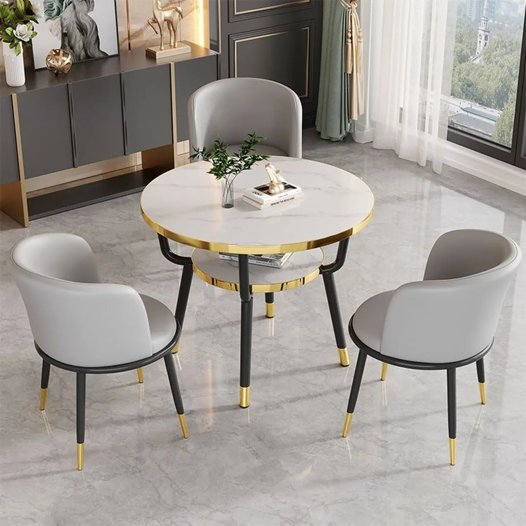 Round Dining Table Set Marble Gold 3 Piece