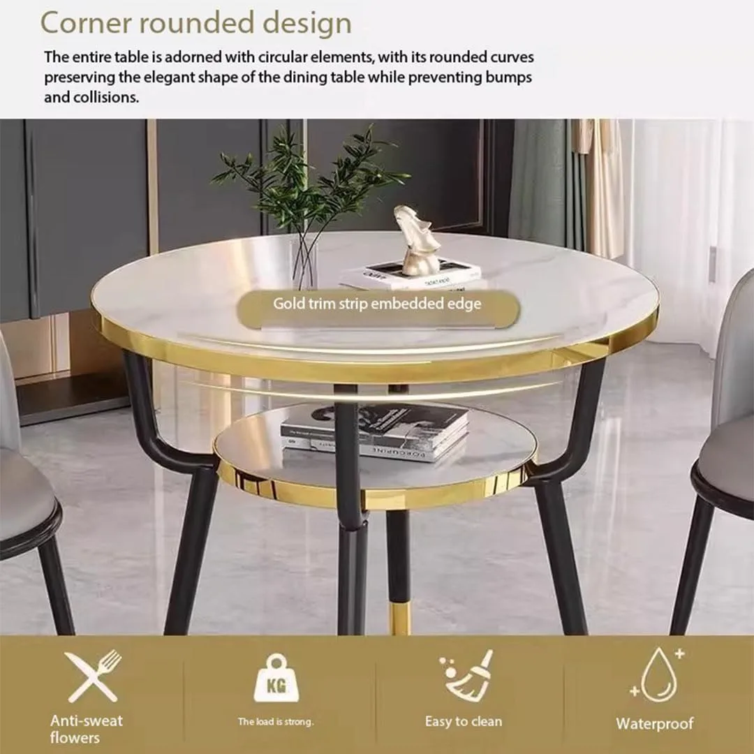 Round Dining Table Set Marble Gold 3 Piece - Image 2