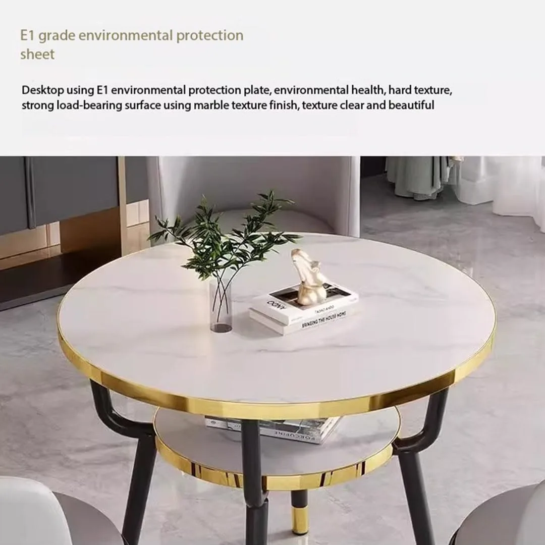 Round Dining Table Set Marble Gold 3 Piece - Image 3