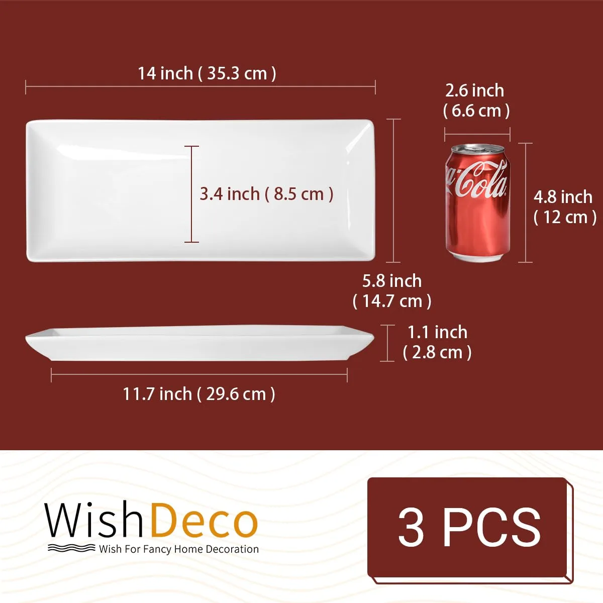 Serving Platters Set, White Rectangular Plates 14 Inch - Image 3