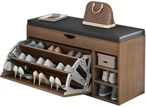 Shoe Bench with Storage, Leather Entryway Bench