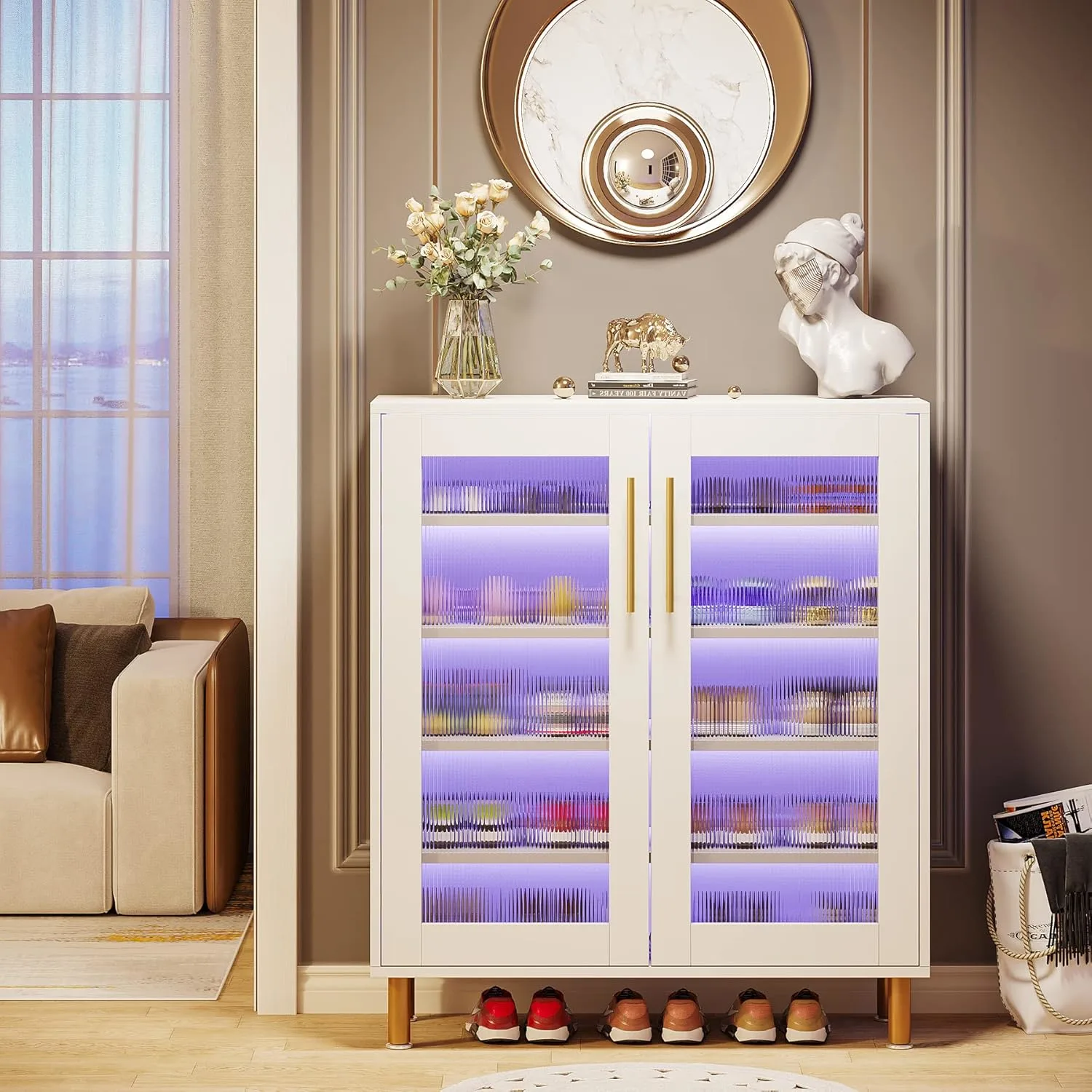 Shoe Cabinet LED Light Acrylic Door Organizer