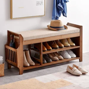 Shoe Rack Bench with Hidden Drawer, Bamboo Organizer