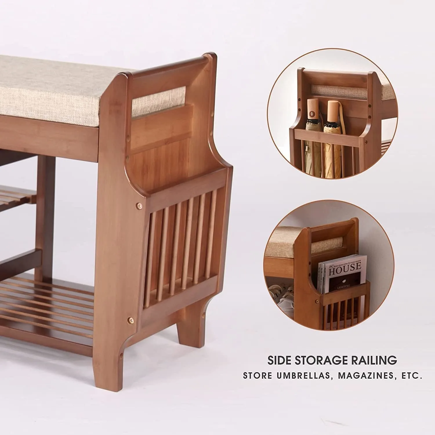 Shoe Rack Bench with Hidden Drawer, Bamboo Organizer - Image 4