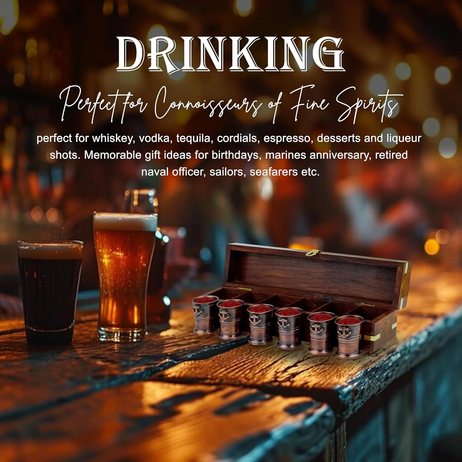 Shot Glasses Rosewood Case Men Gifts - Image 2