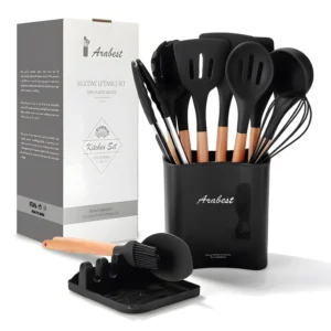 Silicone Cooking Utensil Set - Wooden Handle, 13 Pcs