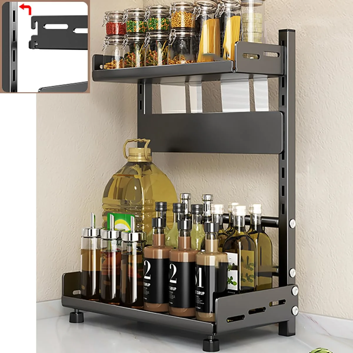 Spice Rack Organizer - Adjustable 2-Tier Kitchen Shelf