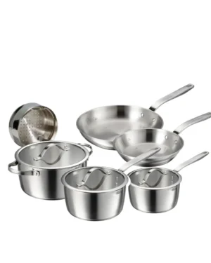 Tri-Ply Stainless Steel Cookware Set Pots Pans 9-Piece