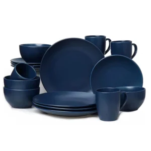 Stoneware Dinnerware Set for 4, Navy Blue