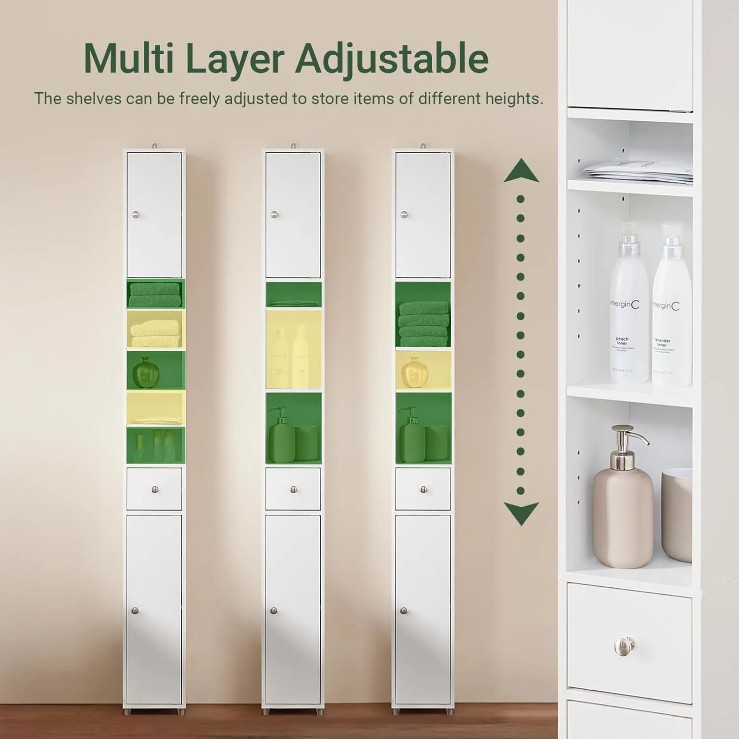 SoBuy Tall Bathroom Cabinet - Slim Storage Cupboard - Image 3