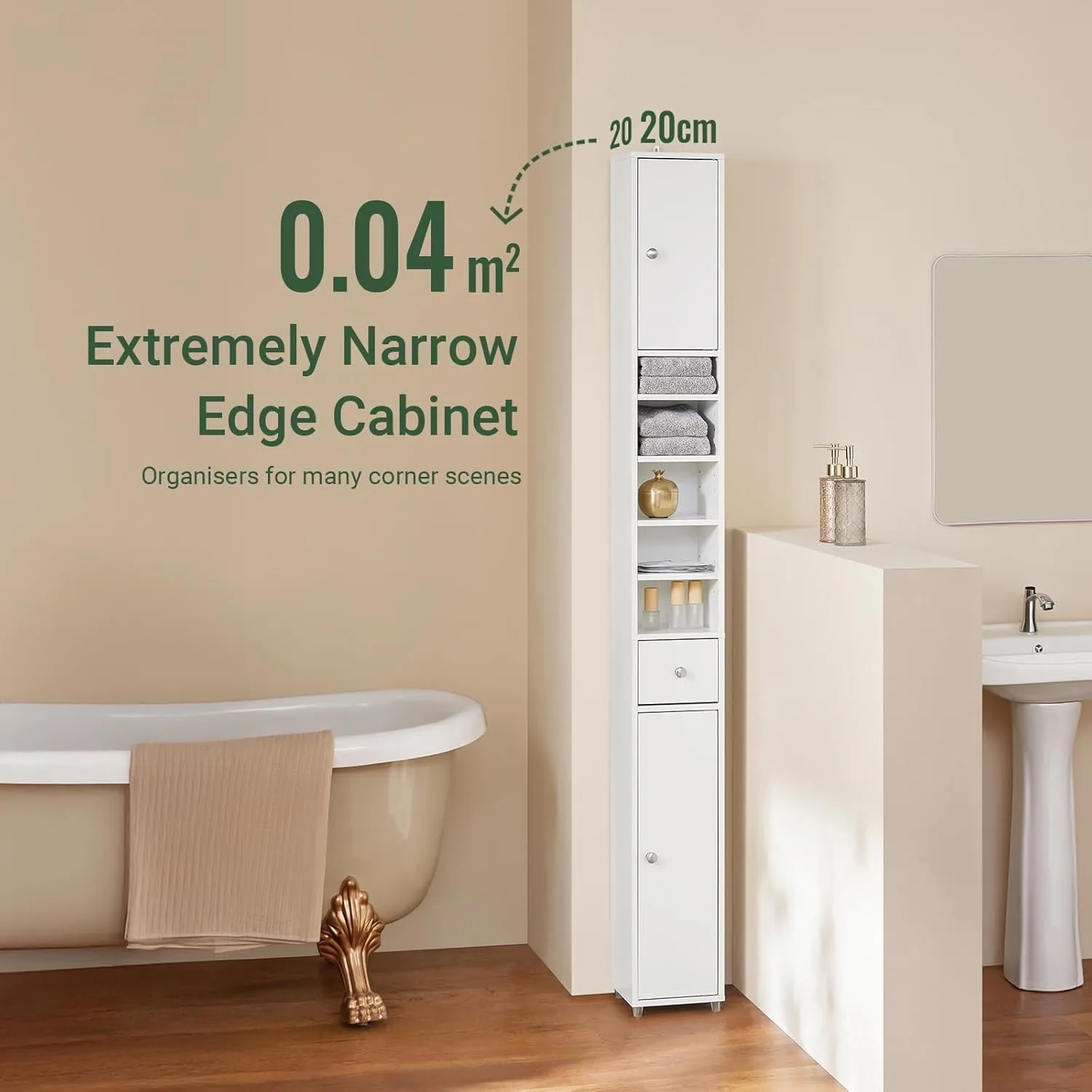 SoBuy Tall Bathroom Cabinet - Slim Storage Cupboard - Image 4