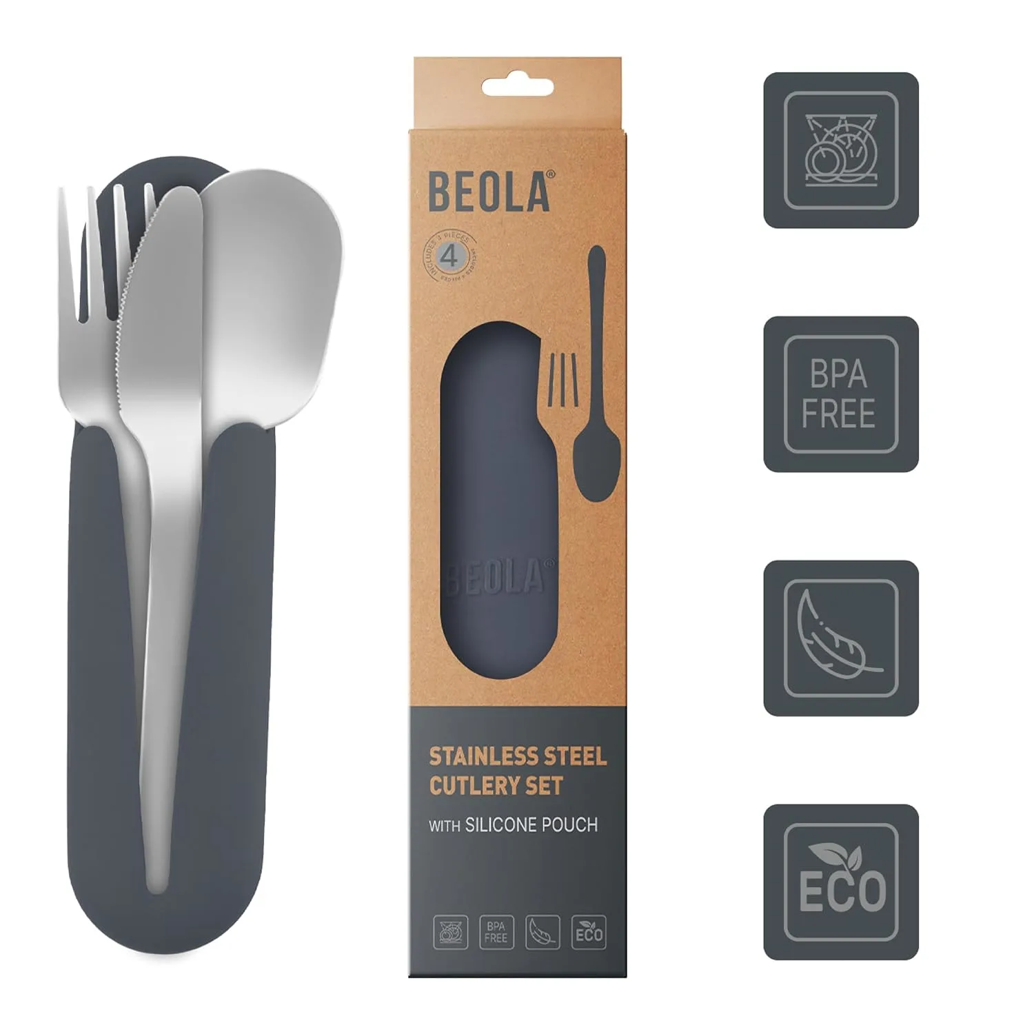 Travel Utensils Set, Stainless Steel Cutlery with Case - Image 4