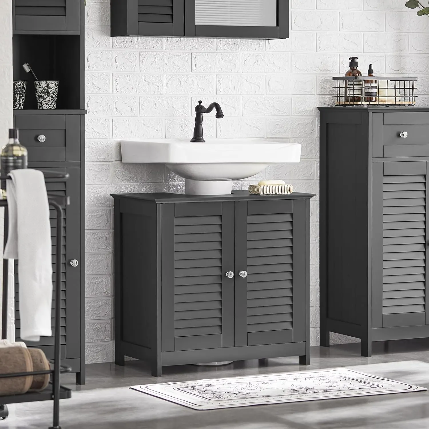 Under Sink Cabinet Bathroom Storage Organizer Dark Grey - Image 2