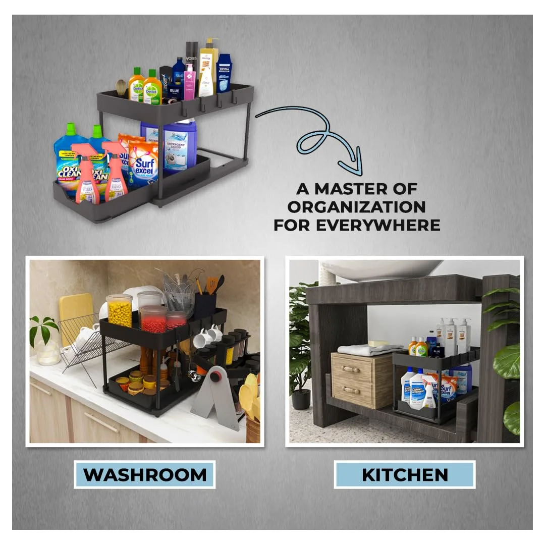 Under Sink Organizer 2-Tier Sliding Storage - Image 2