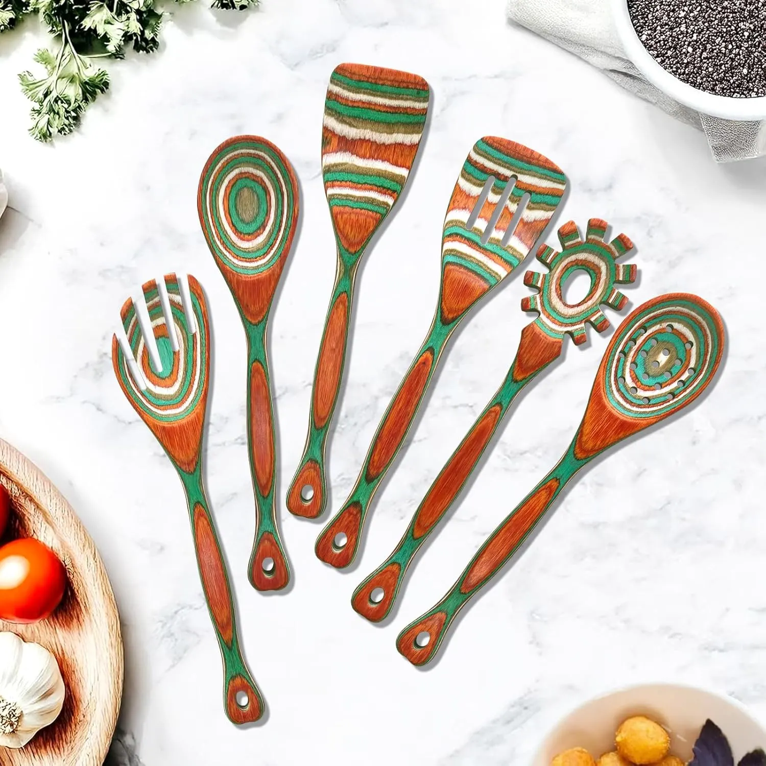 Wooden Cooking Utensils Set - Pakkawood, Heat Resistant