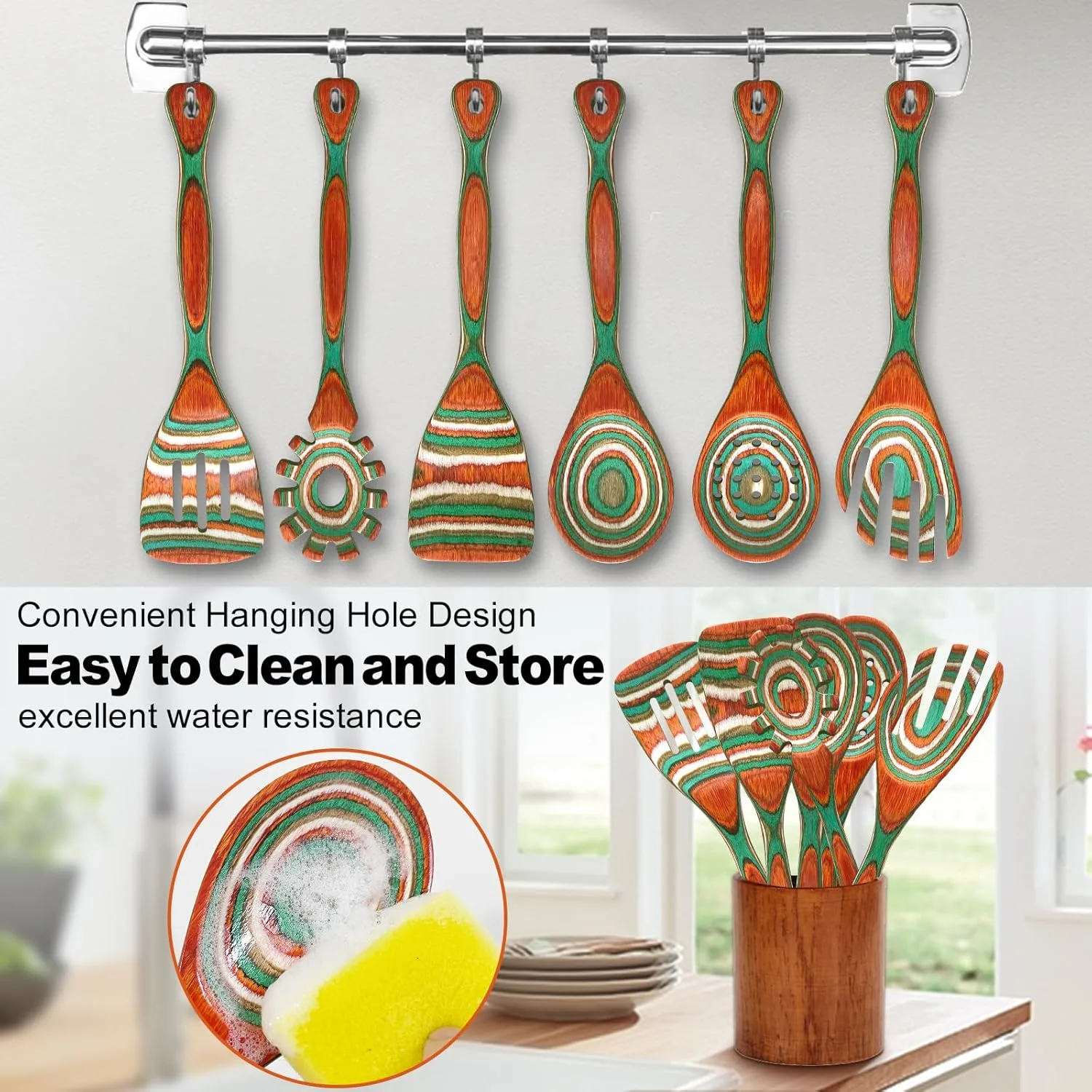 Wooden Cooking Utensils Set - Pakkawood, Heat Resistant - Image 4