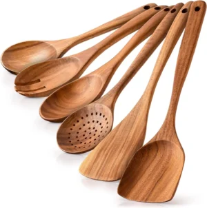 Wooden Spoons for Cooking - Teak Utensil Set, 6 Pcs