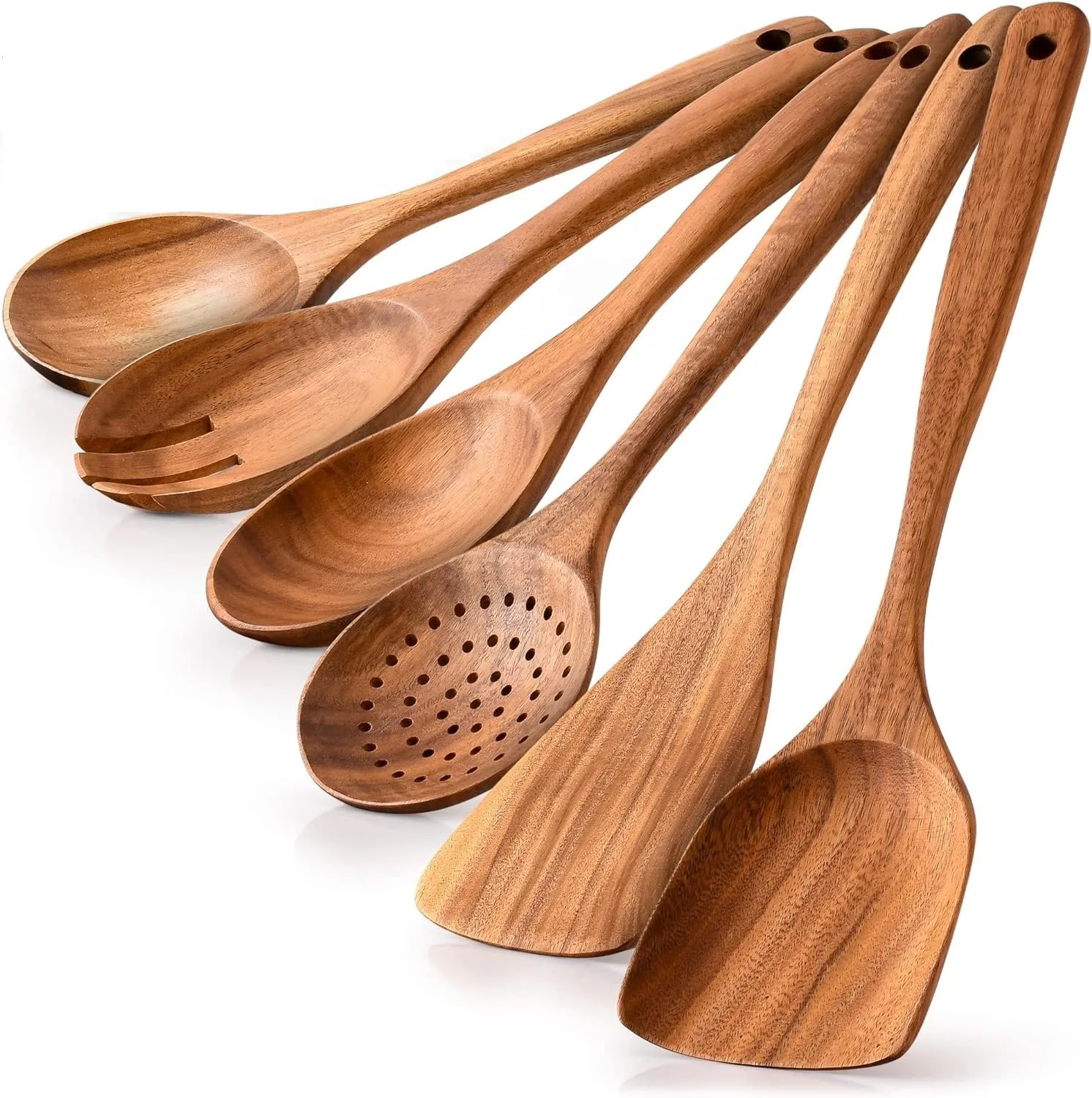 Wooden Spoons for Cooking - Teak Utensil Set, 6 Pcs