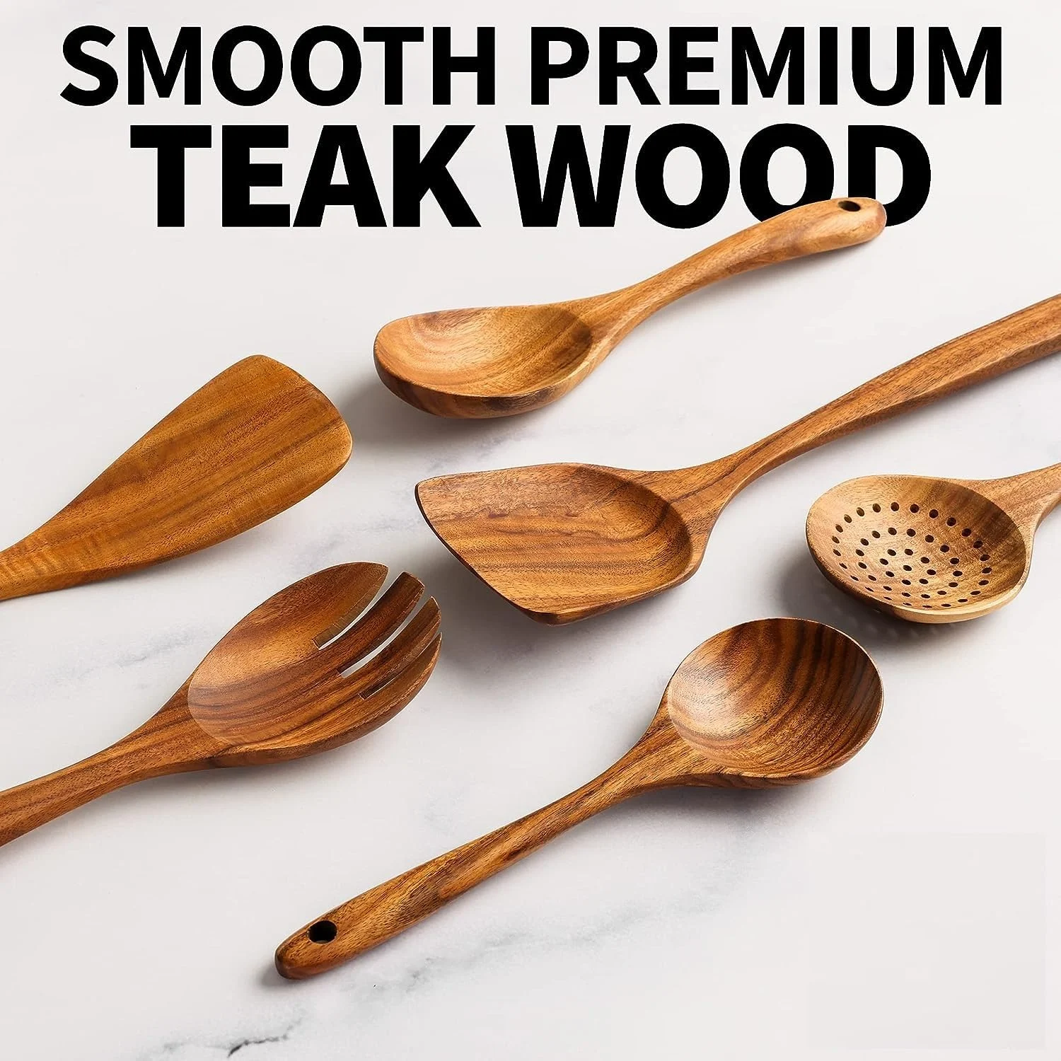 Wooden Spoons for Cooking - Teak Utensil Set, 6 Pcs - Image 3