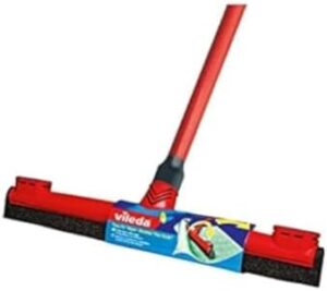 Vileda Floor Wiper Easy Fix 42 CM with a Stick, Cloth Fix Slot, High water Wiping Efficiency, Foam, 42 x 4 x 136 CM - Red