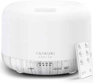 ASAKUKI 500ml Premium, Essential Oil Diffuser with Remote Control, 5 in 1 Ultrasonic Aromatherapy Fragrant Oil Humidifier Vaporizer, Timer and Auto-Off Safety Switch White