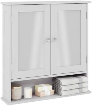 Bath Vida Bathroom Cabinet Mirrored Double Doors Wall Mounted Storage Furniture, White