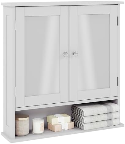 Bath Vida Bathroom Cabinet Mirrored Double Doors Wall Mounted Storage Furniture, White