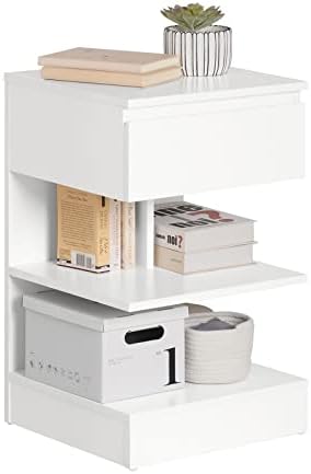 SoBuy Bedside Table Bed Side Table Nightstand with 1 Drawer & 2 Shelves طاولة جانبية Table with Drawers Small Side Table for Bedroom,Living Room,White,طاولات جانبيةFBT49-W