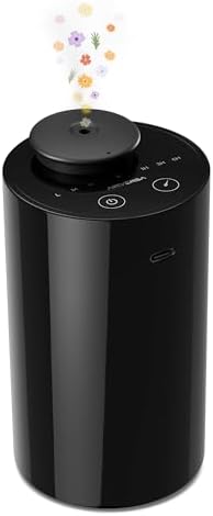 Airversa Waterless Diffuser for Essential Oil, Battery Operated Nebulizer, 0.7 Fl.Oz./ 20mL Capacity, Mini Scent Air Machine, 4 Timers & 3 Mist Levels for Home, Room, Car, Office - AN6 Black