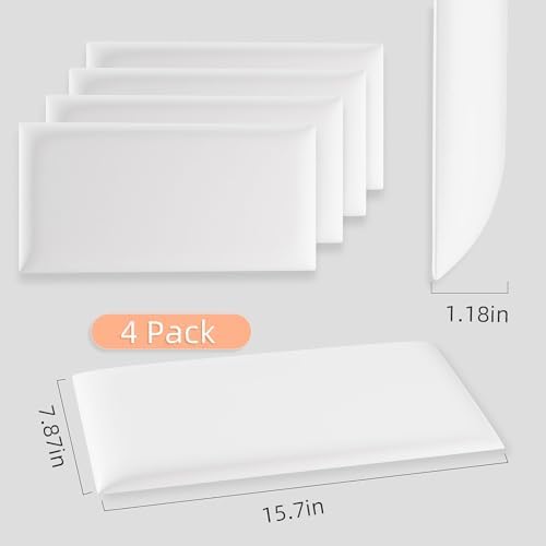 Modern White 7.8 IN x 15.7 IN Headboard Panel for Wall, 4 Pack - Artificial Leather, Self-Adhesive, Easy to Clean, Wall Mount