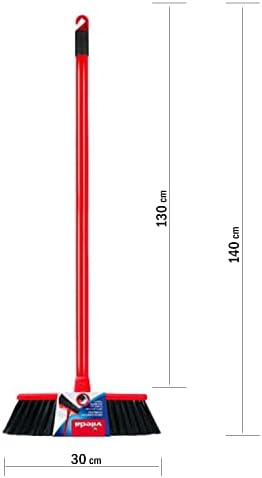 Vileda Standard Indoor Floor Broom with Stick, All Types Of Floors, Perfect Corner Cleaning, Lightweight, Red & Black, 30 x 5 x 140 Cm