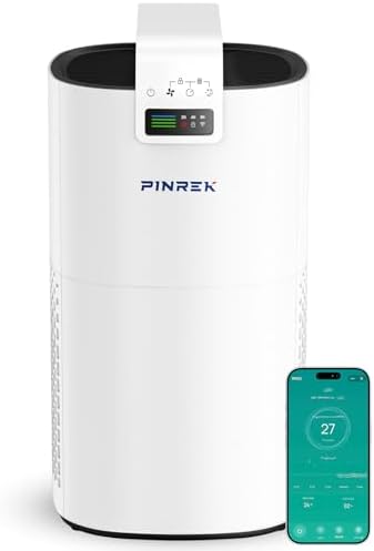 PINREK Air Purifier for Home Large Room up to 1435 Sq Ft, 400m³/h CADR, HEPA Filter for Dust Smoke Pollen, Ultra Quiet 24dB Sleep Mode, Air Cleaner with Aroma Diffuser, AQI Display (White with App)