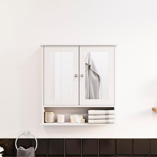 Bath Vida Bathroom Cabinet Mirrored Double Doors Wall Mounted Storage Furniture, White