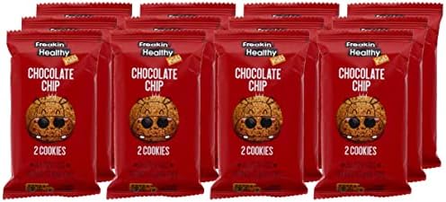 Freakin Healthy Chocolate Chip Cookies 336g, Pack of 12, Soft Baked Biscuits, Made with Raw Choco, Plant Based Kids Snacks, Launch box friendly treat