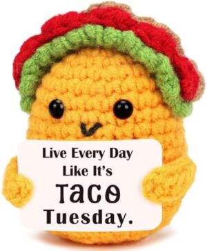 Mini Christmas Motivation Gifts for Women Men Handmade Positive Crochet Taco Tuesday Gift for Stress Relief Coworker Birthday Encouragement Cheer Up Gift Small Stocking Stuffer White Elephant Ideas