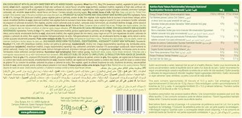 Gullon No Sugar Added Twins Cocoa Sandwich with Vanilla Filling 210g - Delicious, Crispy & Baked to Perfection