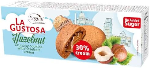 BOGUTTI LA GUSTOSA SUGAR FREE Hazelnut Crunchy Cookies with Hazelnut Cream 150GR BOX
