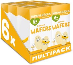 Kiddylicious Banana Wafers | Gluten & Dairy Free Kids Snack | Suitable for 6+ Months | Pack of 6, 6x16g